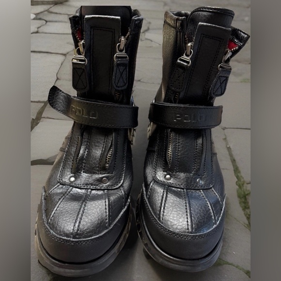 Vtg RARE Polo Ralph Lauren Conquest Hi II Leather boots BLK Men 8.5” equestrian